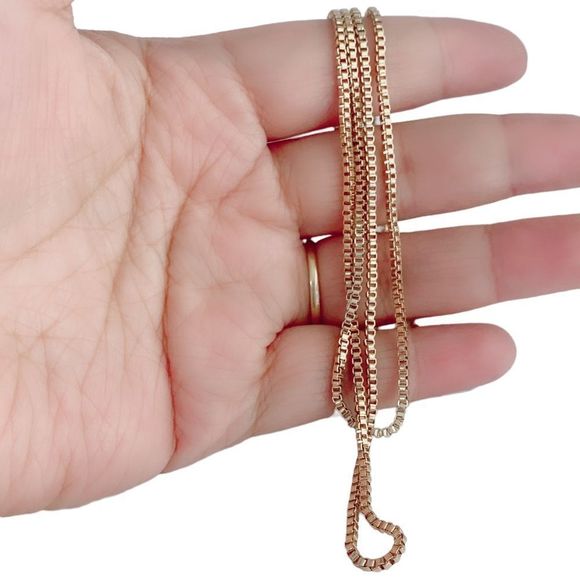 Gold Tone 2 Layered Box Chain Necklace Adjustable - Picture 3 of 6